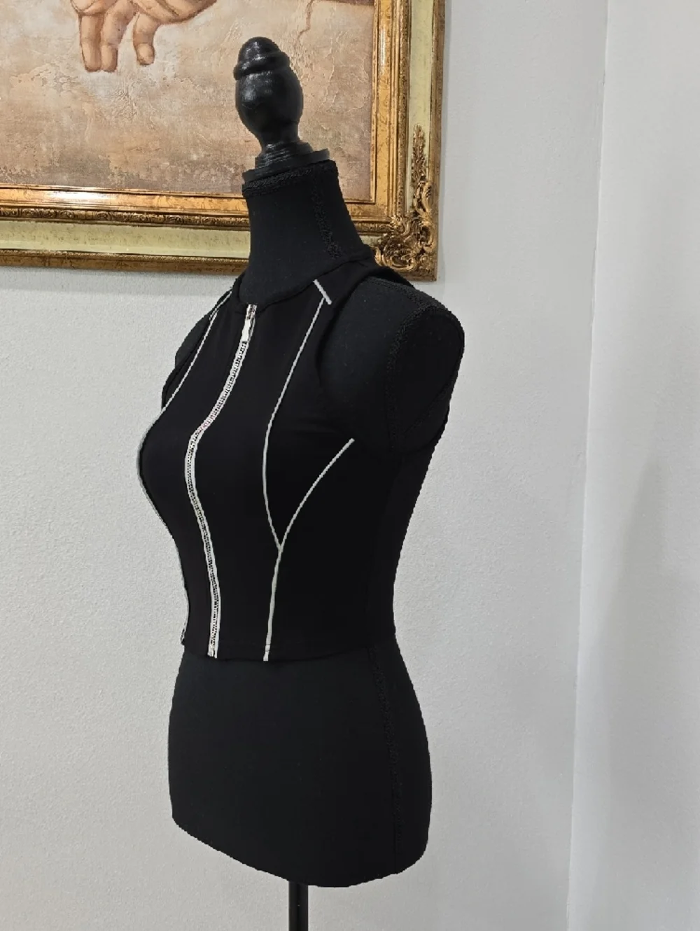 Manière De Voir (MDV) Black Reflective Piped Racer Crop Top UK 8 (US 4) - Picture 7 of 13